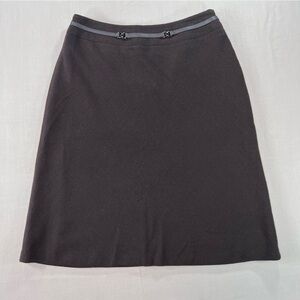 Jones New York Wool Skirt Size 6 Brown Leather Trim Zip Waist